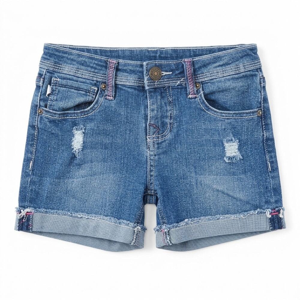TOMMY BAHAMA Cuffed Denim Shorts Blue Distressed Stretch Jeans Girls 8